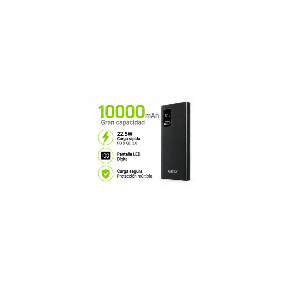 Power Bank RAMITECH RAM-PD05 10.000 mAh con Carga Rápida 22,5W y Pantalla Digital