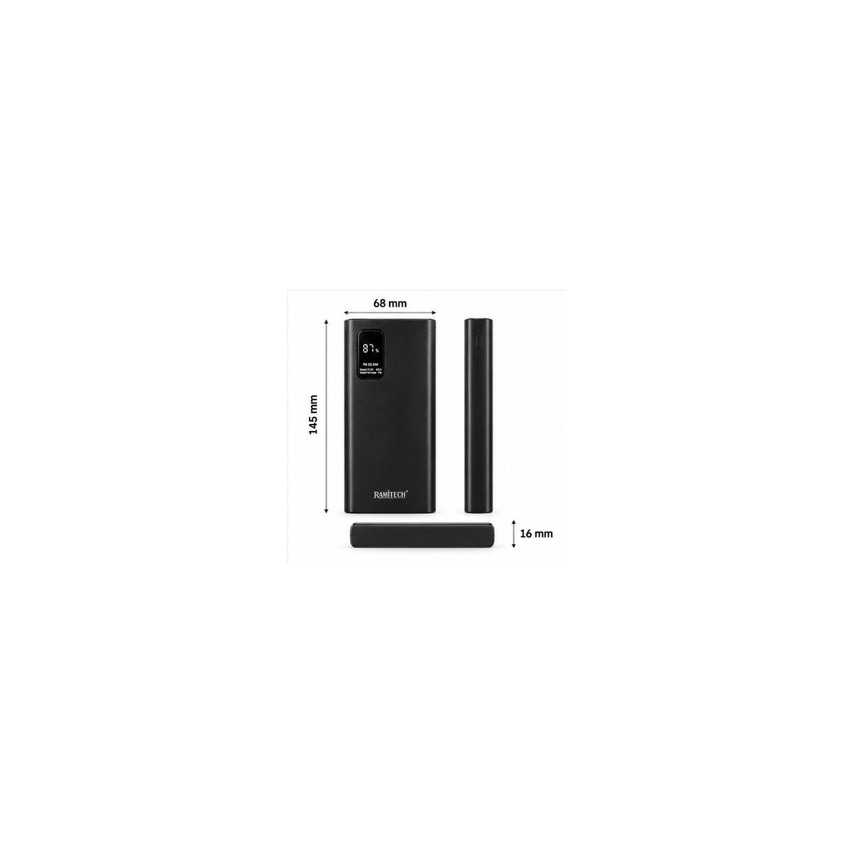 Power Bank RAMITECH RAM-PD05 10.000 mAh con Carga Rápida 22,5W y Pantalla Digital