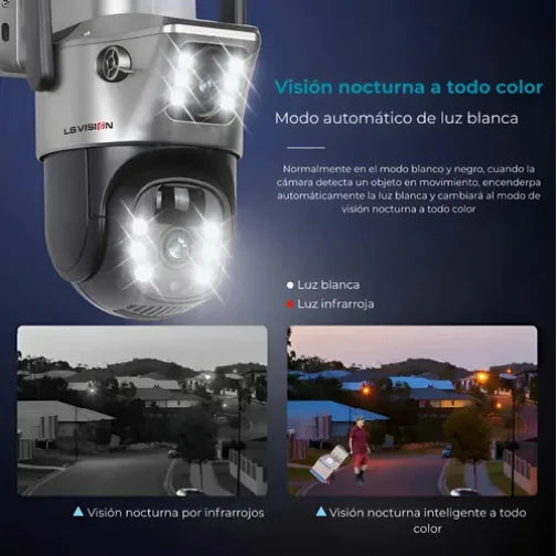 Cámara Solar Ip66 Doble Lente Paz 355 Grados / 90 Vigilancia Wifi