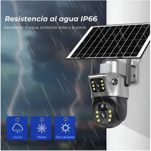 Cámara Solar Ip66 Doble Lente Paz 355 Grados / 90 Vigilancia Wifi