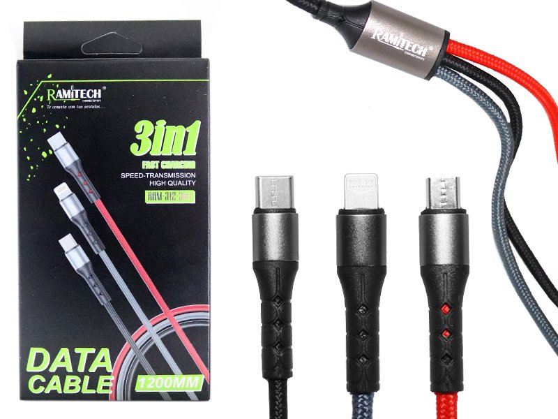 Cable de Datos 3 en 1 1,2MTS Ramitech