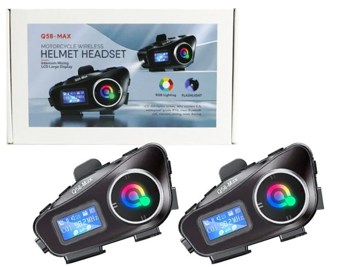 Q58-MAX Intercomunicador Para Moto Casco Bluetooth Linterna Tf Card Pantalla Led