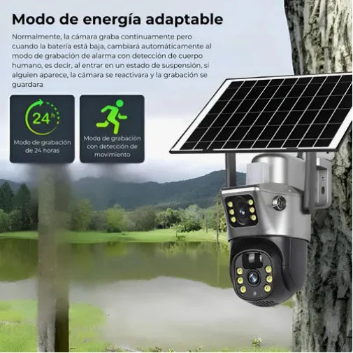 Cámara Solar Ip66 Doble Lente Paz 355 Grados / 90 Vigilancia Wifi