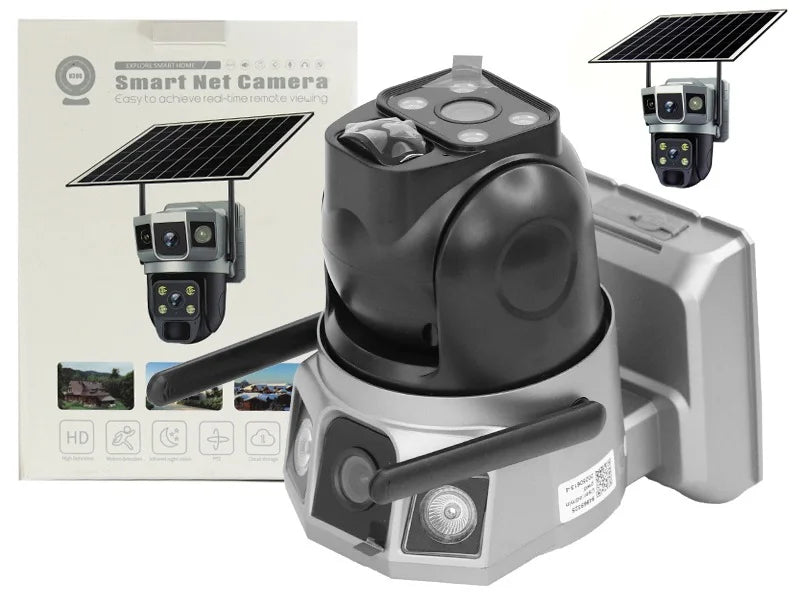 Cámara Solar Ip66 Doble Lente Paz 355 Grados / 90 Vigilancia Wifi