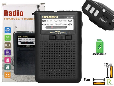 Radio De Transistor Portatil Recargable Bluetooth Usb/Sd Am Fm