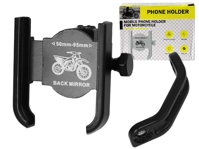 Soporte Holder Moto Espejo Para Celular Metalico Alta Seguridad 50mm A 95mm
