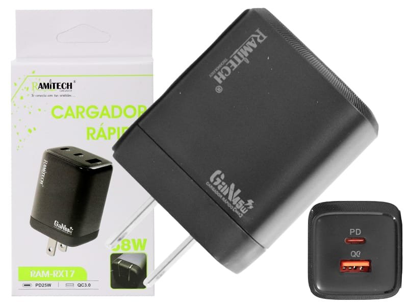 Cargador Cabezal Cubo Triple Carga Rapida 1 Pd X 25W Qc 3.0 68w Ramitech