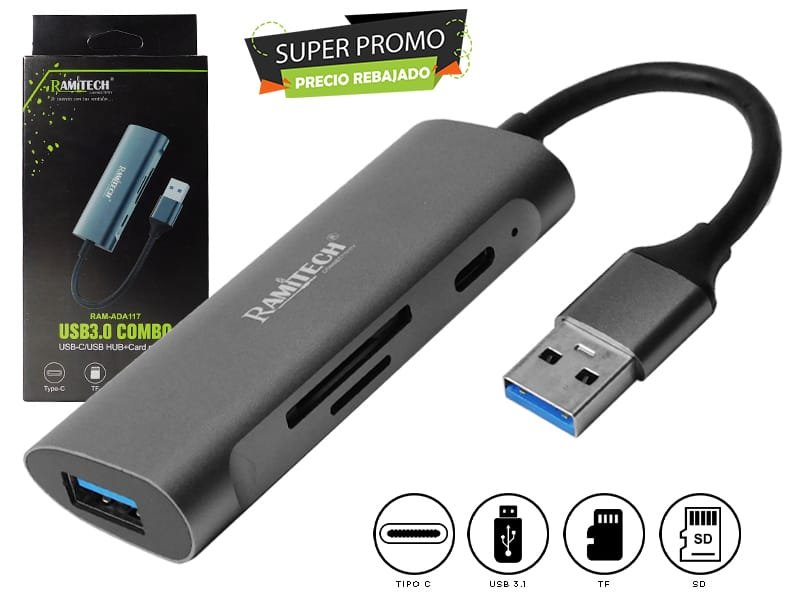 MULTIPUERTO HUB USB-C-USB-TF CARD RAMITECH