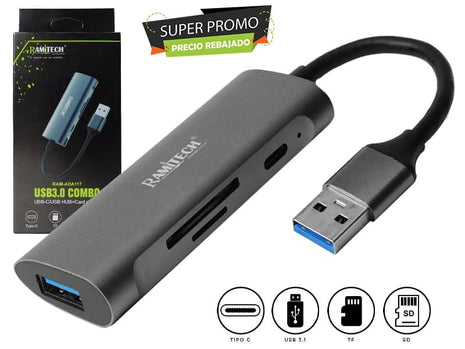 MULTIPUERTO HUB USB-C-USB-TF CARD RAMITECH