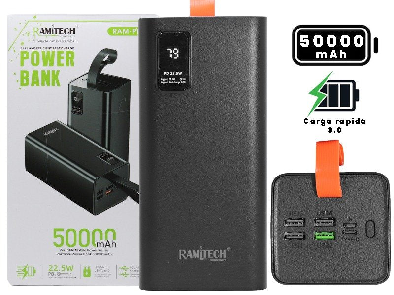 Powerbank ramitech de 50.000 mAH, carga rapida