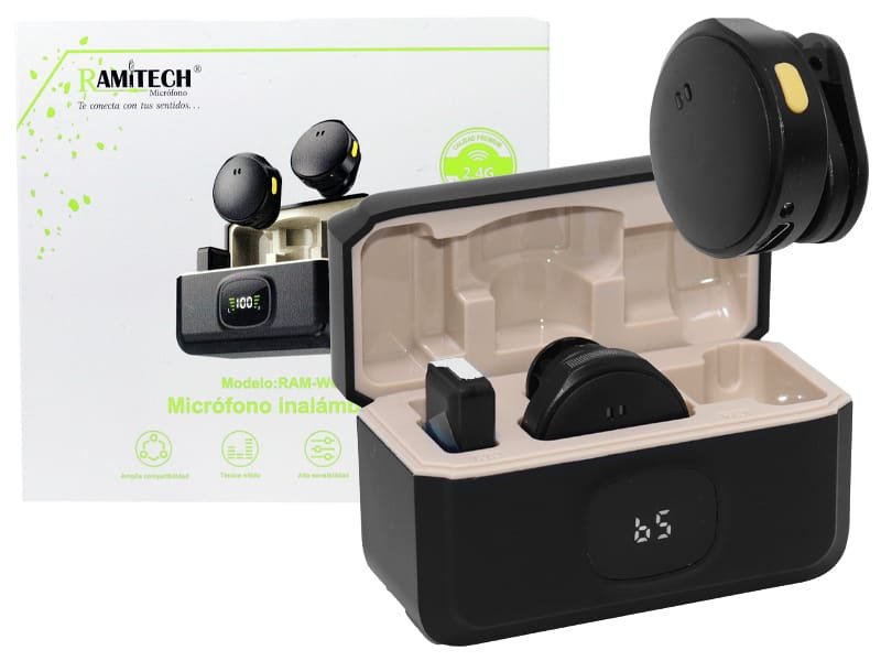 Micrófono Inalámbrico RAM-WQ8 ANC con Estuche de Carga y Receptor USB-C / Lightning