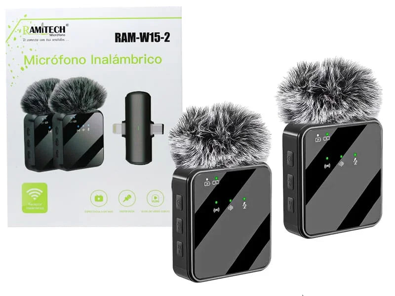 Micrófono Inalámbrico Dual RAMITECH RAM-W15-2 para iPhone y USB-C