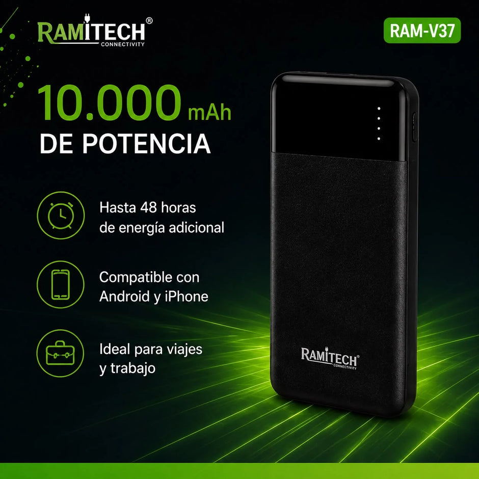 Power Bank Ramitech RAM-V37 10.000 mAh| Bateria Externa Portatil