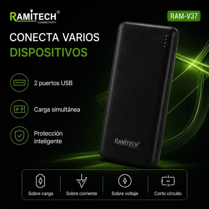 Power Bank Ramitech RAM-V37 10.000 mAh| Bateria Externa Portatil