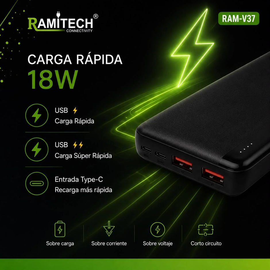 Power Bank Ramitech RAM-V37 10.000 mAh| Bateria Externa Portatil