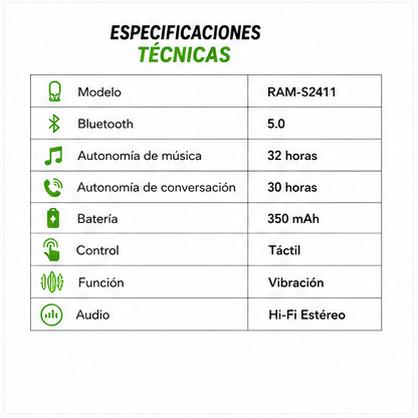 Audífonos Bluetooth RAM-S2411 | 32 Horas de Batería | Ramitech