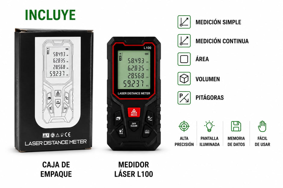📏 Medidor Láser L100 – Alcance de 100 Metros