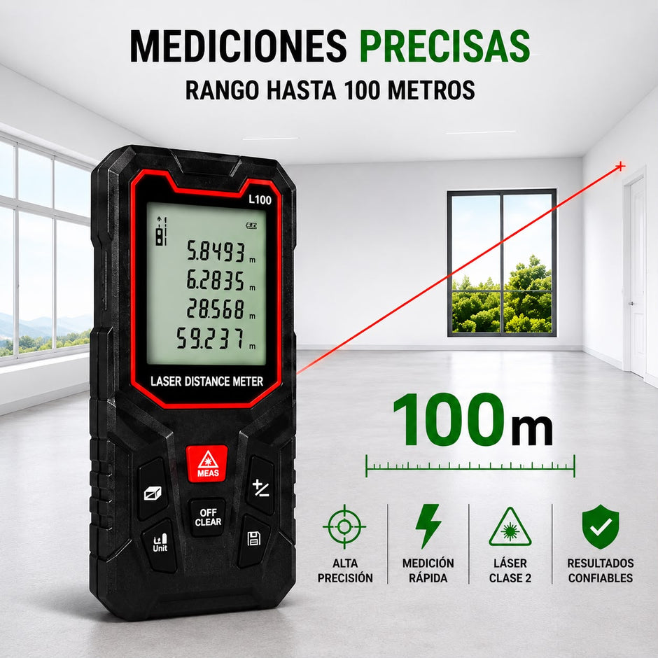 📏 Medidor Láser L100 – Alcance de 100 Metros