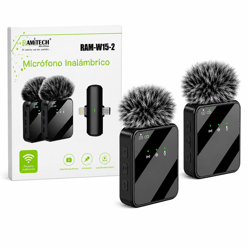 Micrófono Inalámbrico Dual RAMITECH RAM-W15-2 para iPhone y USB-C