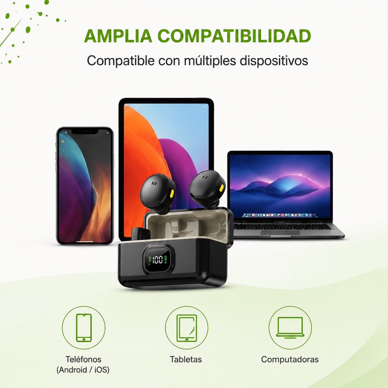 Micrófono Inalámbrico RAM-WQ8 ANC con Estuche de Carga y Receptor USB-C / Lightning