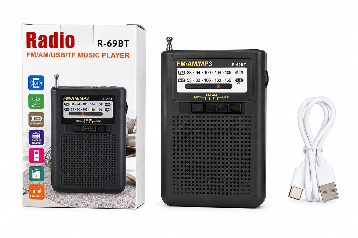 Radio Portátil AM/FM Recargable con USB, TF y Salida para Audífonos