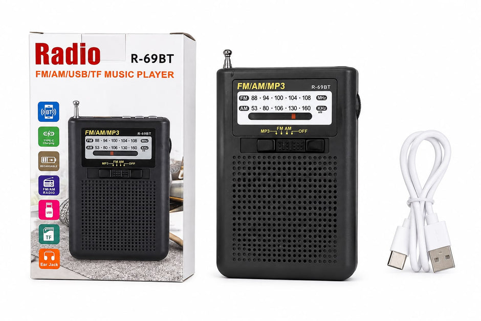 Radio Portátil AM/FM Recargable con USB, TF y Salida para Audífonos
